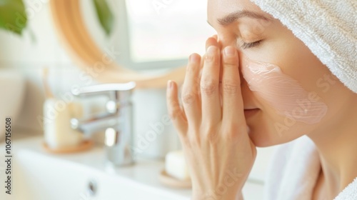 Woman applying facial cream in morning skincare routine