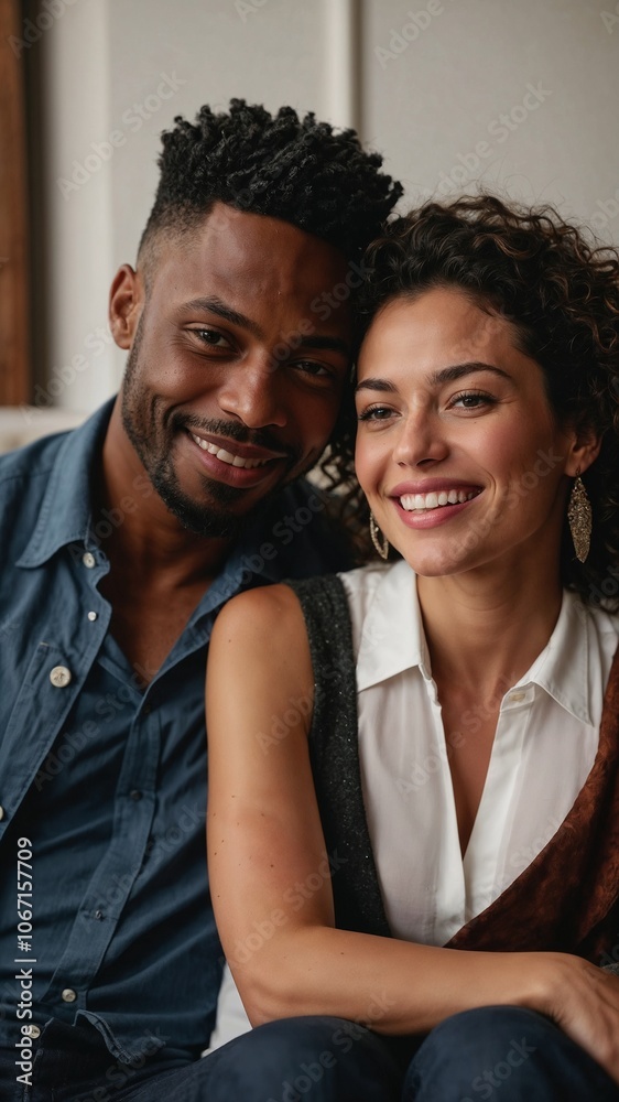 Smiling Couple Relaxing Together Indoors Sharing a Warm and Happy Moment Smiling Couple Relaxing Together Indoors Sharing a Warm and Happy Moment