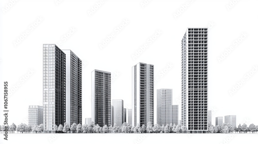 Modern Skyscrapers: A Cityscape Architectural Rendering Modern Skyscrapers: A Cityscape Architectural Rendering