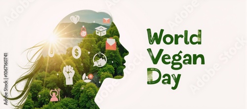 Design features a creative World Vegan Day theme using a striking double exposure technique photo