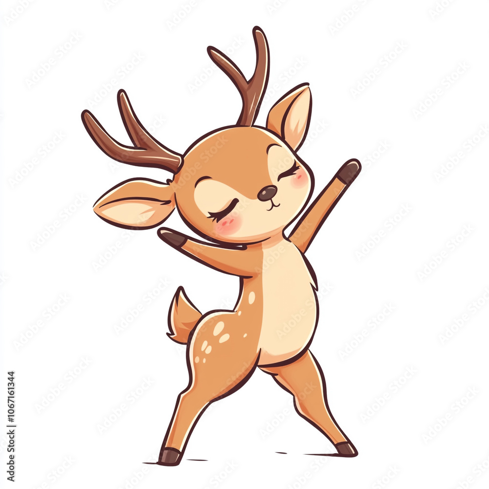 A cartoon deer is dancing and smiling. The image has a happy and playful mood. A cartoon deer is dancing and smiling. The image has a happy and playful mood.