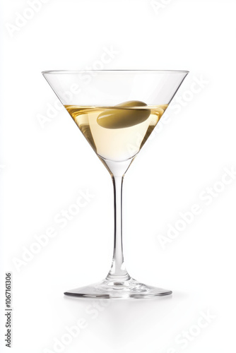 classic martini glass with olive garnish, perfect for sophisticated party setting. clear glass showcases drink elegance and simplicity, ideal for cocktail enthusiasts