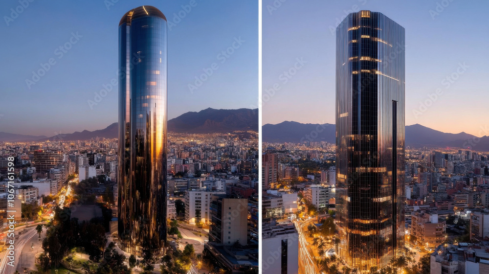 Obraz premium stunning solar powered skyscraper with reflective glass, showcasing energy efficiency and modern