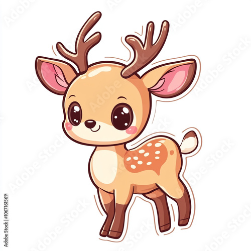 A cartoon deer is dancing and smiling. The image has a happy and playful mood.