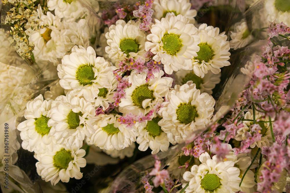 A bouquet of white flowers in a supermarket A bouquet of white flowers in a supermarket
