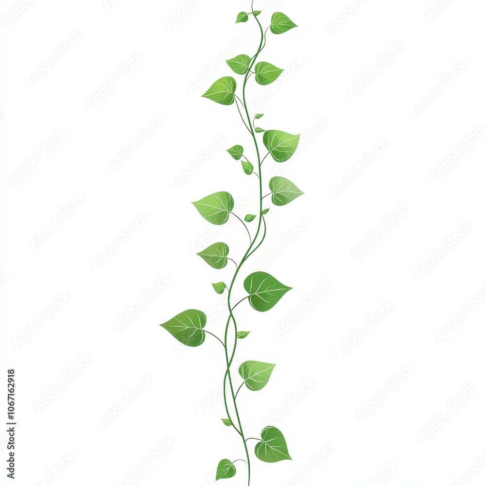 A thin vine with small leaves, delicate nature element, vector art, smooth green tones, isolated on white background A thin vine with small leaves, delicate nature element, vector art, smooth green tones, isolated on white background