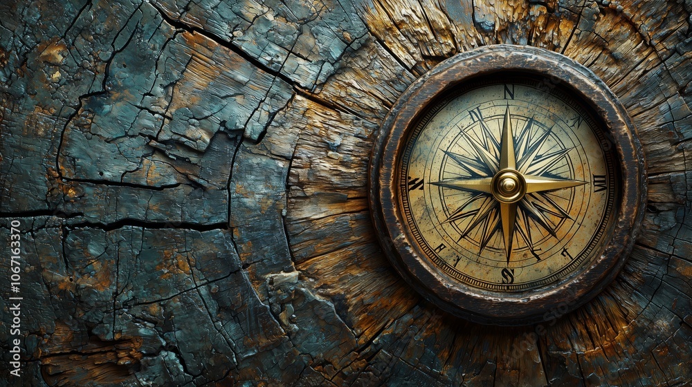 Elegant Compass on Wooden Background Elegant Compass on Wooden Background