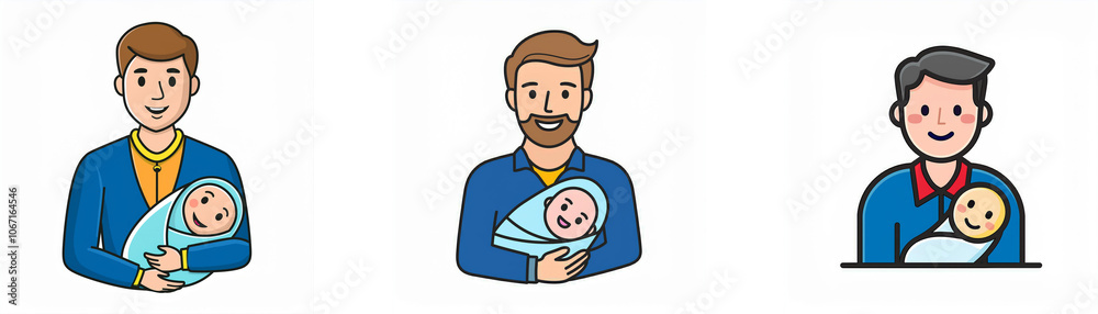 Three men are holding infants in their arms. They are all smiling. Three men are holding infants in their arms. They are all smiling.