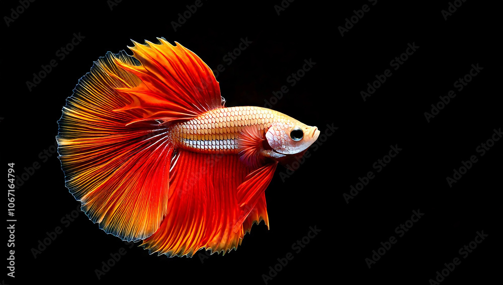 Bicolored fighting fish, red and gold, black background. Bicolored fighting fish, red and gold, black background.