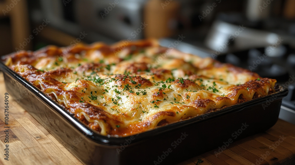 Lasagna layered with meat sauce and cheese, golden and hearty Lasagna layered with meat sauce and cheese, golden and hearty