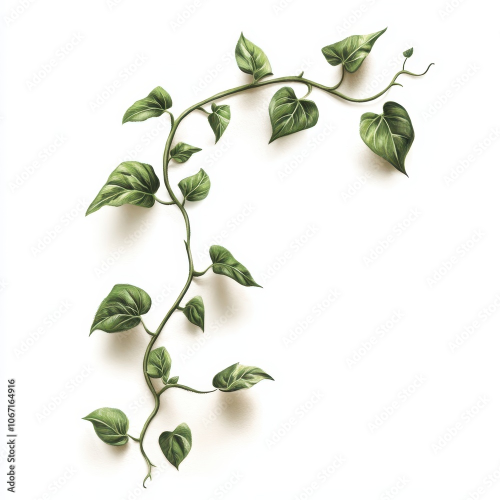 A climbing vine, botanical illustration, soft leaves and twisting tendrils, isolated on white background A climbing vine, botanical illustration, soft leaves and twisting tendrils, isolated on white background