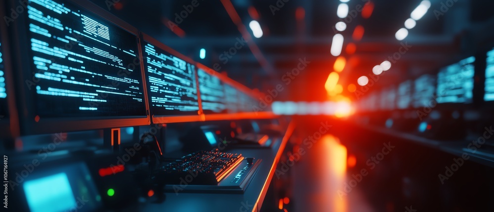 Naklejka premium Control room with illuminated screens
