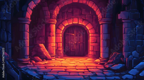 Pixel art dungeon background for 8 bit games.