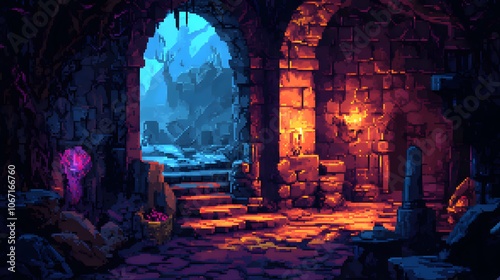 Pixel art dungeon background for 8 bit games.