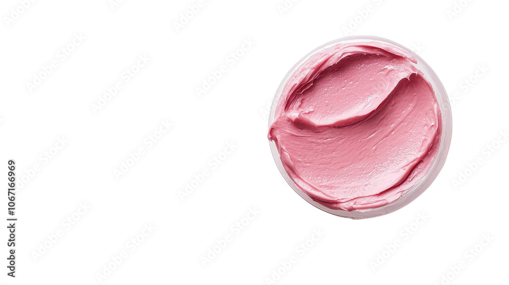 Pink cream in a round container, isolated on a white background. Pink cream in a round container, isolated on a white background.