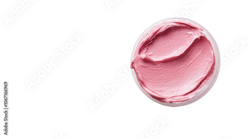 Pink cream in a round container, isolated on a white background. photo