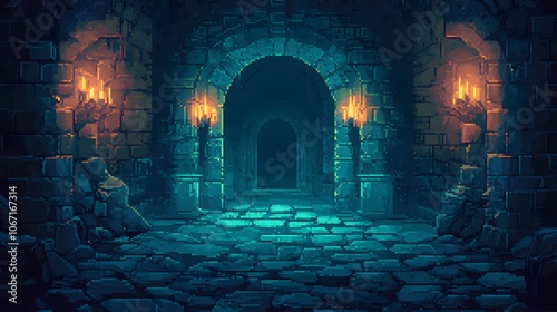 Pixel art dungeon background for 8 bit games.