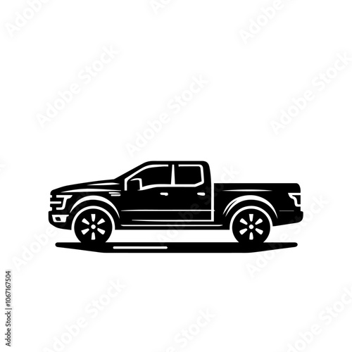 Pickup Truck Vector Icon - Bold Outline Silhouette of a Modern Pickup for Design and Branding