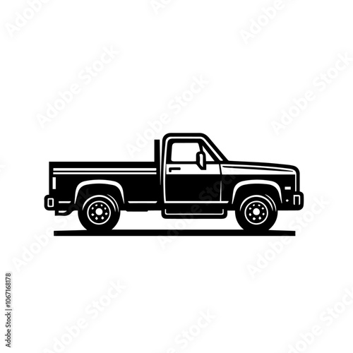 Pickup Truck Vector Icon - Bold Outline Silhouette of a Modern Pickup for Design and Branding