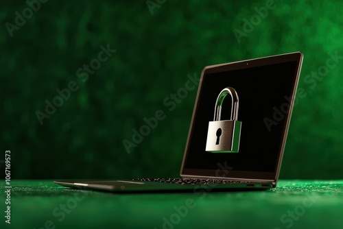 Enhancing cybersecurity a digital padlock securely protects a businessman's laptop