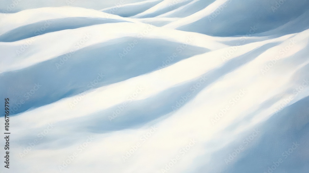 A soft snowfall captured in oil paint, with white and light blues blending into shadows A soft snowfall captured in oil paint, with white and light blues blending into shadows