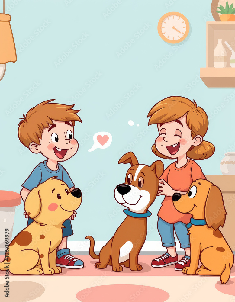 Joyful kids and playful dogs in a cheerful home setting Joyful kids and playful dogs in a cheerful home setting