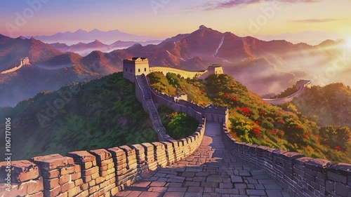 The Great Wall of China at sunrise.Seamless 4k time lapse virtual video animation
