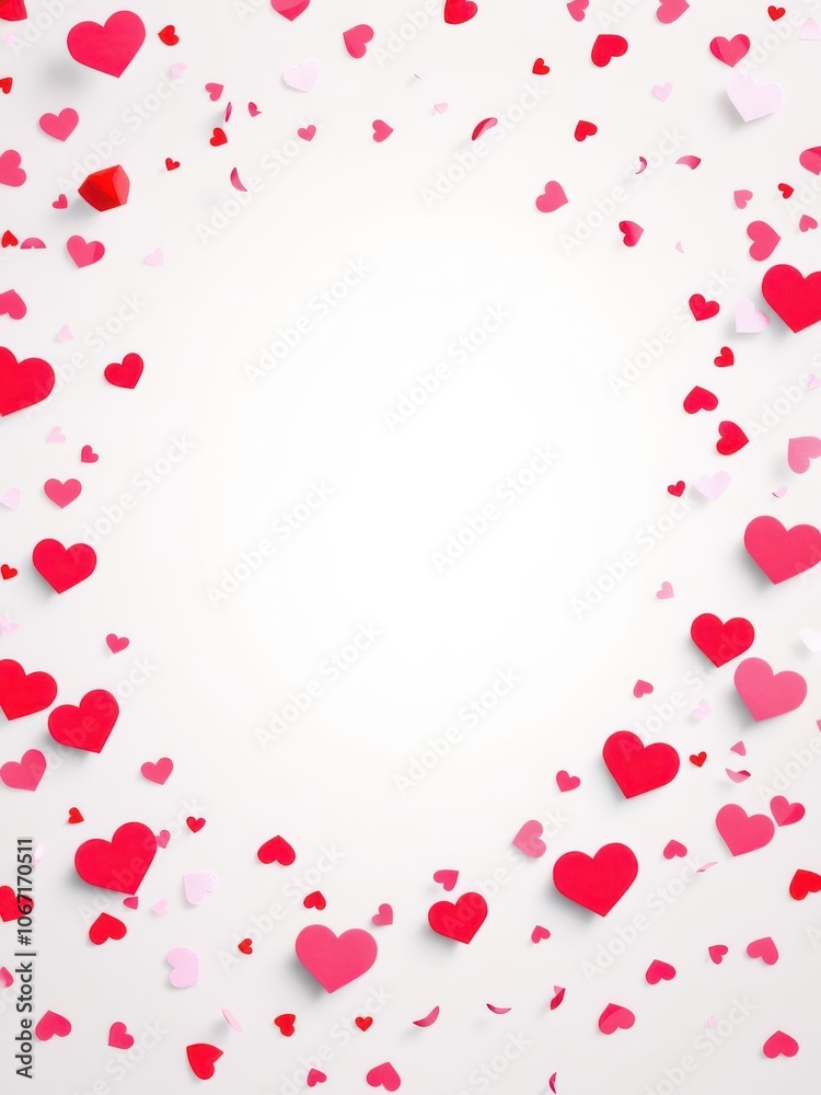 Heart shape pink and red confetti vector frame, celebration, pink Heart shape pink and red confetti vector frame, celebration, pink