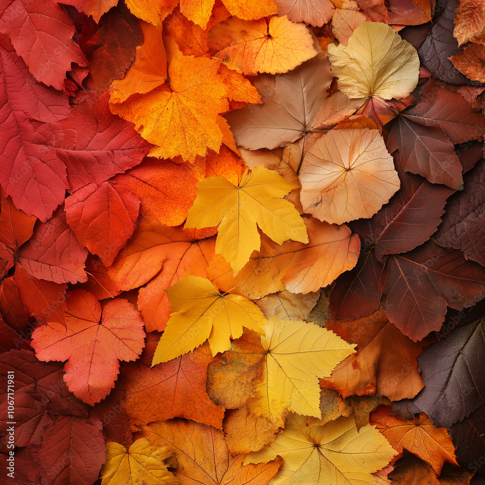 A vibrant collection of autumn leaves in various shades of red, orange, and yellow, layered together to create a colorful display of fall foliage. A vibrant collection of autumn leaves in various shades of red, orange, and yellow, layered together to create a colorful display of fall foliage.