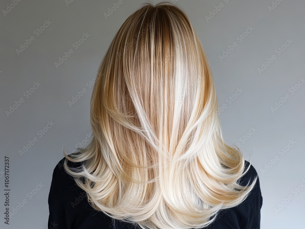 Naklejka premium A woman with long blonde hair is shown from the back