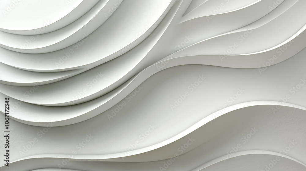 A modern, textured wall design featuring layered, flowing wave patterns in a soft white color. A modern, textured wall design featuring layered, flowing wave patterns in a soft white color.
