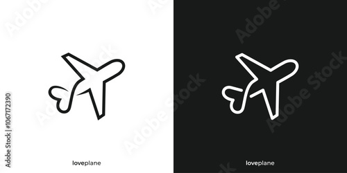 Love Plane Logo. Airplane and Love with Lineart Outline Style. Love Travel Logo, Icon, Symbol, Vector, Design Inspiration.