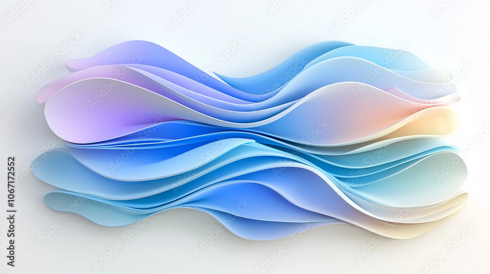 A colorful abstract sculpture featuring layered, flowing shapes in soft blue and lavender tones. A colorful abstract sculpture featuring layered, flowing shapes in soft blue and lavender tones.
