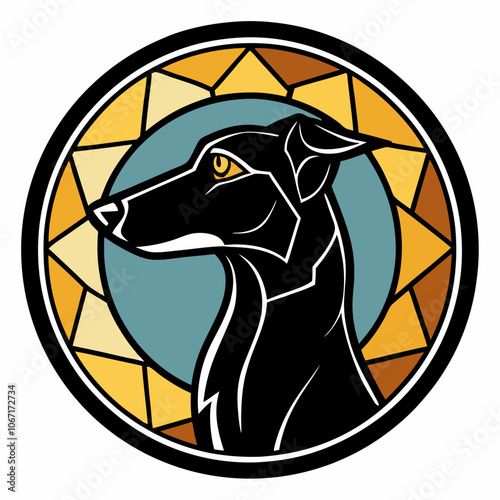 Wallpaper Mural Stained Glass Christmas Dog round sign Black vector silhouette Torontodigital.ca