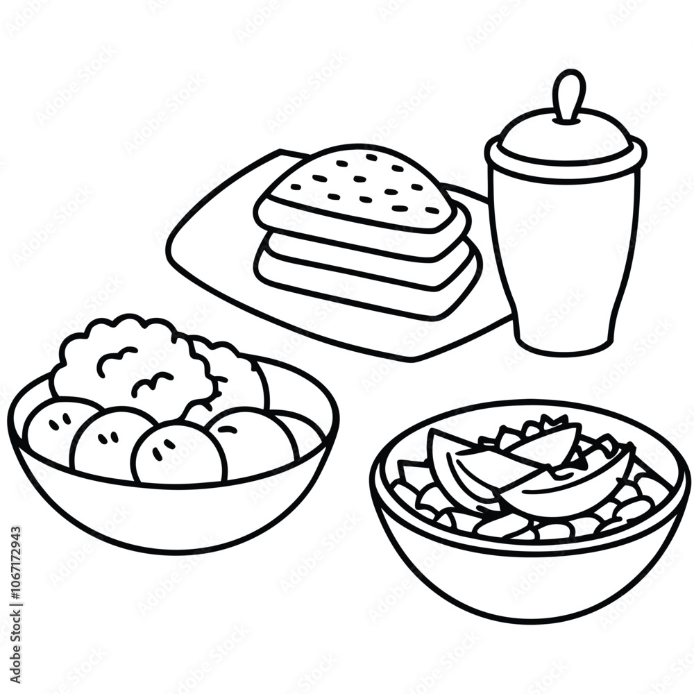 Line Art lunch food vector art collection on white background for healthy food project