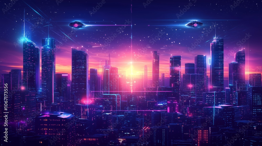 Obraz premium Futuristic City Skyline at Dusk