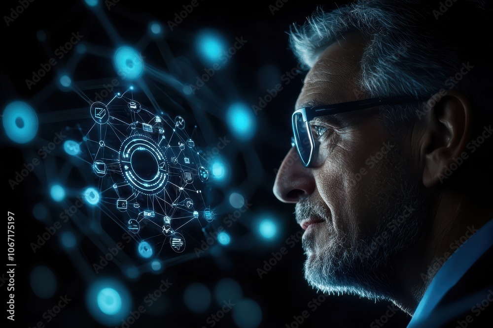 Businessman engages with digital security icons to enhance cybersecurity practices Businessman engages with digital security icons to enhance cybersecurity practices