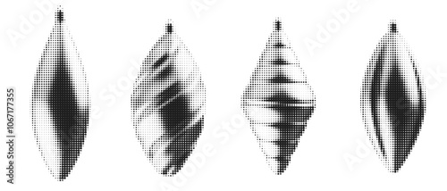 Silhouette christmas holiday toys in monochrome halftone or stippling style. Set retro graphic elements with photocopy grunge effects. Vector illustration.