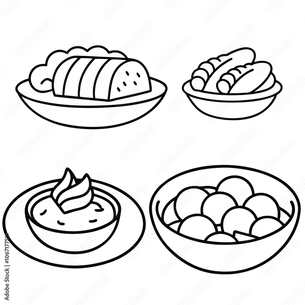 Line Art lunch food vector art collection on white background for healthy food project Line Art lunch food vector art collection on white background for healthy food project