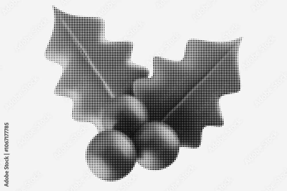 Fototapeta premium Silhouette holy berry in monochrome halftone or grainy stippling style. Set retro graphic element with photocopy grunge effects. Pop art vector illustration.