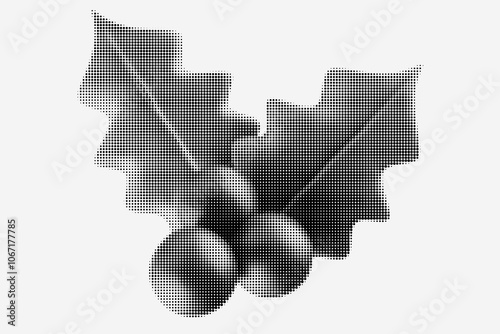 Silhouette holy berry in monochrome halftone or grainy stippling style. Set retro graphic element with photocopy grunge effects. Pop art vector illustration.