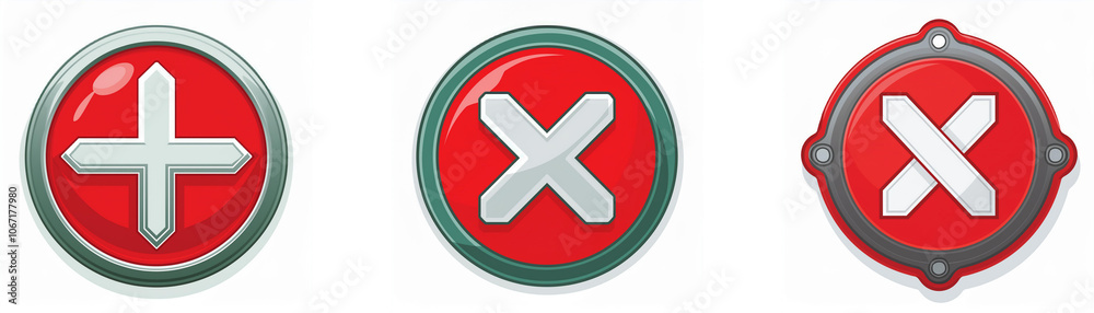 Three circular buttons, one with a white plus sign, and two with white Three circular buttons, one with a white plus sign, and two with white