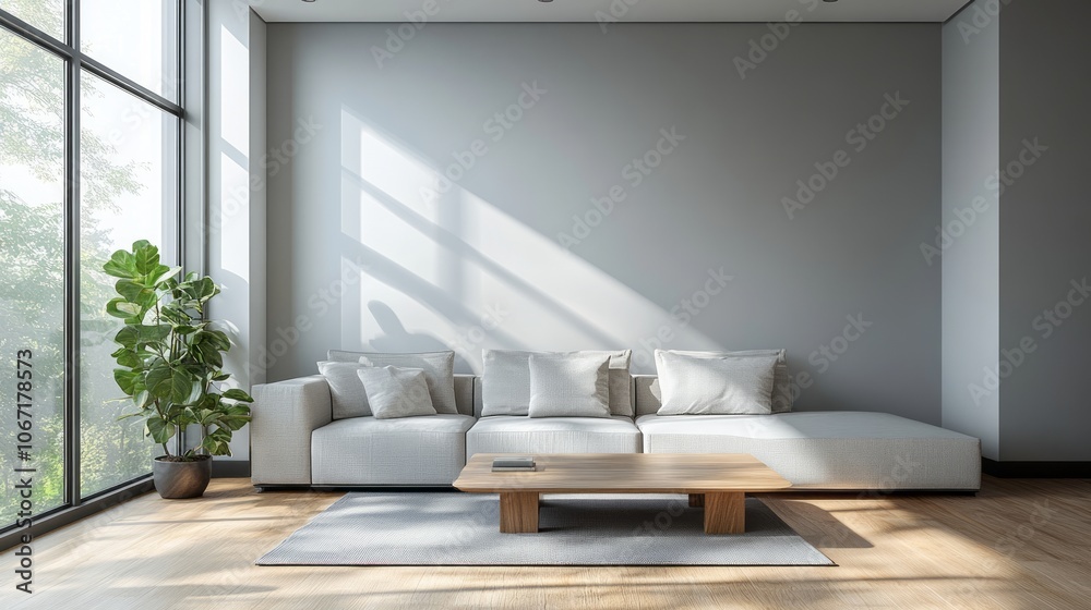 Modern Living Room with Sectional Sofa and Wooden Coffee Table