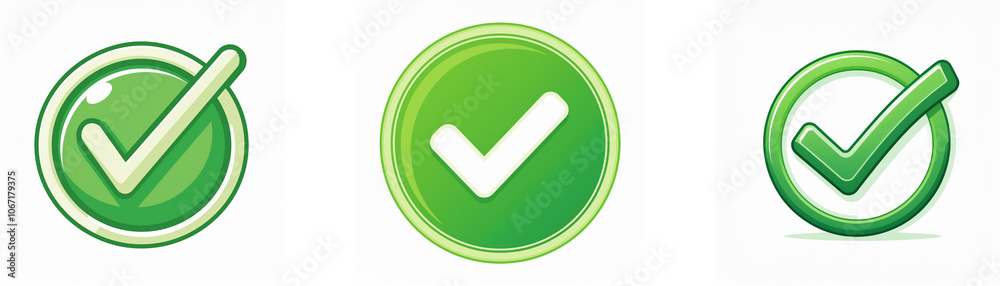 Three green check marks in different styles. Three green check marks in different styles.
