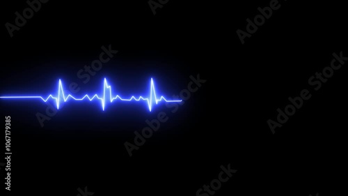 neon heartbeat and pulse rate on black background. Heart bit signal animated in black background.