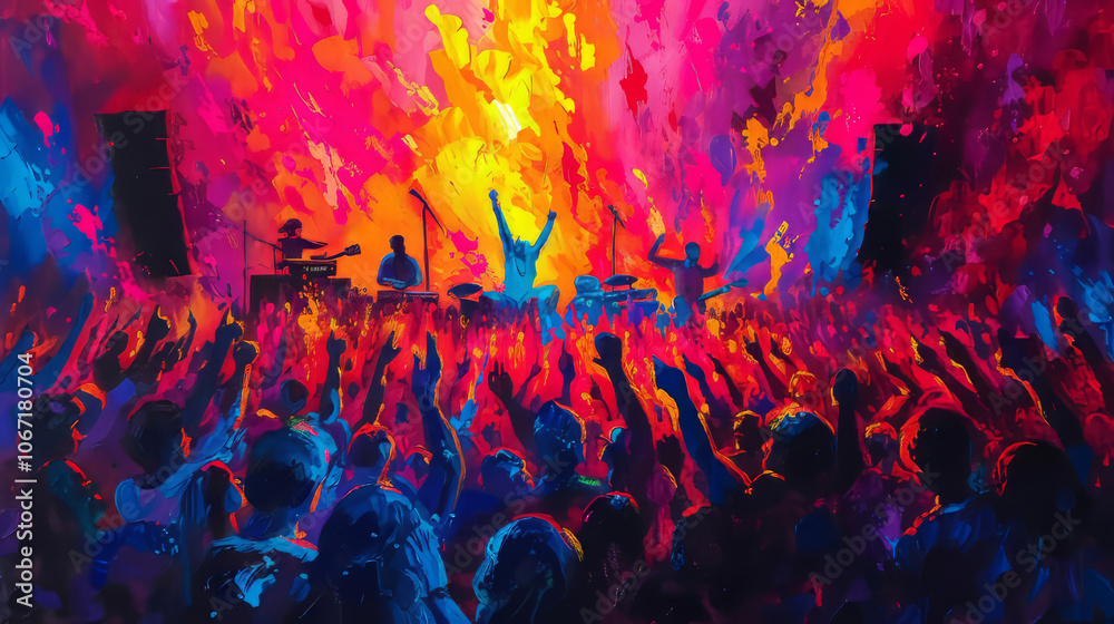 Fototapeta premium Energetic music festival crowd enjoying a vibrant live performance