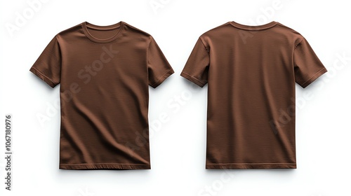 Brown t-shirt mockup, front and back view.