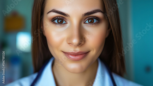 Woman smiling portrait close-up with natural beauty and soft lighting