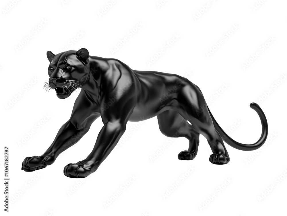 a black panther statue with its mouth open a black panther statue with its mouth open