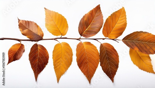 Autumn branch and leaves isolate on White background